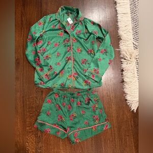 Topshop Pajama Set in Green with Floral Design XS